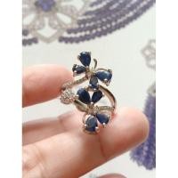 ราคา แหวนไพลินแท้เจียระไนทรงหยดน้ำ พลอยไพลินเผาเก่าสีเข้มสวย (18982249763)