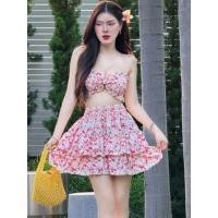ราคา ชุดเซ็ท2ชิ้น เสื้อครอปสายเดี่ยวสม็อคทั้งตัว + กระโปรงสั้น (48701995243)
