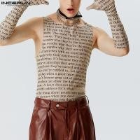 ราคา Incerun เสื้อกล้าม ผ้าตาข่าย พิมพ์ลายตัวอักษร (22845244861)