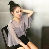 ราคา เสื้อเชิ้ตสั้น ซีทรู แขนระบาย (39377691)