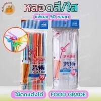 ราคา *พร้อมส่ง* หลอดแฟนซีม้วนงอ งอได้ หลอดดูด หลอดงอ ห่อฟิมล์ (50หลอด/แพ็ค) (สีใส/คละสี) พลาสติก ยาวพิเศษ (29850941595)