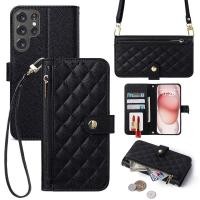 ราคา กระเป๋าสะพายข้างสีดําซองหนังโทรศัพท์มือถือเหมาะสําหรับSamsung S26/S26 plus/S26 Ultra/S25 FE/S24/S23 กระเป๋าใส่เหรียญซิปซองหนังการ์ดพลิกซองหนัง (56307662355)