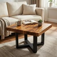 ราคา Blue Sea Wood โต๊ะกลางโซฟา โต๊ะกาแฟ ท็อปไม้จามจุรีสี่เหลี่ยม ขาเหล็กไขว้ จัดส่งฟรี! (58005945533)