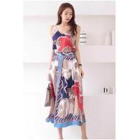 ราคา ❤ New Two Piece Set Women Summer Korean Halter Sling V- Neck Sleeveless Tops + Fashion Print Long (25627104016)