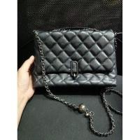 ราคา กระเป๋าสะพายสีดำ หนังpu สายโซ่ดำ (28255817574)