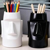 ราคา Minimalist Face Shaped Space Saving กรอบแว่นตาผู้ถือปากกา - 2-IN-1 แปรงแต่งหน้า Storage Bucket Desk Organizer (55905873117)
