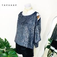 ราคา ไซด์ 2XL แบรนด์ Topshop แท้ 100%เสื้อ ซีควิน เว้าไหล่ ทรงครอป พลัสไซส์ งานเกล็ดวิบวับ สีน้ำเงิน ชุดออกงาน ชุดปาร์ตี้ (29722849409)