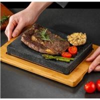 ราคา กระทะหินลาวา Lava Stone สเต็กจานถาดไม้ทำอาหารหินร้อนสำหรับสเต็กย่าง (24194439837)