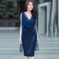 ราคา ชุดราตรี ชุดออกงาน ชุดไปงานแต่งสีน้ำเงินกรมท่า สายเดี่ยวไหล่แต่งผ้ามุ่งผูกโบง์น่ารักๆ กระโปรงเข้ารูปทรงเอ (7211656973)