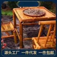 ราคา Pure Handmade หอพัก Courtyard Carbonized โต๊ะรับประทานอาหารเก้าอี้โต๊ะกลางแจ้งไม้ไผ่ B & B โต๊ะน้ําชา Courtyard ไม้ไผ่จีนโต๊ะเก้าอี้ X8PL (46407504609)