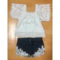 ราคา ชุดเซทเสื้อลูกไม้ + กางเกงยีนส์ขาสั้น (2087483498)