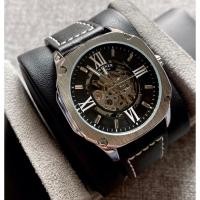 ราคา นาฬิกาสี่เหลี่ยมออโต้ ไขลาน เลขหลักโรมัน หน้าปัดดำ สายหนัง โชว์กลไก Automatic Skeleton (28702609572)