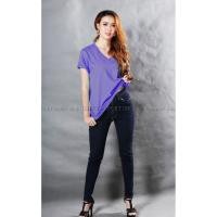 ราคา เสื้อยืด แฟชั่น ผู้หญิง ทรงตรง T-Shirt Cotton 100% คอวี แขนสั้น สีม่วงอ่อน (1739929240)