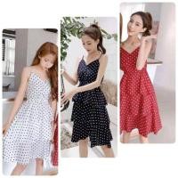 ราคา ❌ถูกที่สุดในแอพ❌ เดรสสายเดี่ยวทรงขนมชั้นลายจุด สาวอวบใส่ได้ (5409524435)