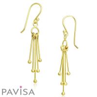 ราคา PAVISA - 925 Sterling Silver Dangle Drop Bar Ball Earrings | High Polished Yellow Gold Plated (19760086169)