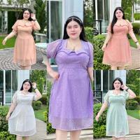 ราคา เดรสสาวอวบ ผ้าลูกไม้ อก38-48” มีซับในลายสวย สีละมุน ฮ809 (18985378891)