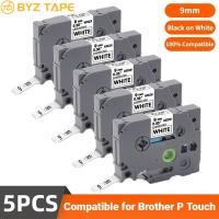 ราคา Byz เทป 5 แพ็ค 9 มม.TZE221 เคลือบสีขาว TZ เทปสําหรับ Brother Label Maker เทป tze221 tze221 ป้ายมาตรฐานเทปสําหรับ P-Touch PT-D210 PT-H110 PT-D400 PT-D600 Maker (29712028547)