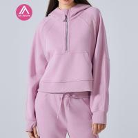 ราคา Casual Sports Top Hooded Zip Crop Top Long Sleeve Fleece Lined (29411334262)