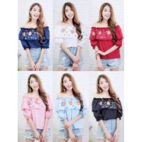 ราคา เสื้อปาดไหล่ ลายดอกไม้ งานที่นางแบบใส่คืองานขายจริง (136142037)