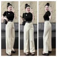 ราคา กางเกงยีนส์ผู้หญิง HIGH-WAIST WIDE-LET WITH RABBIT EMBROIDERED BACK POCKETS และ HYBRID CREAM กางเกงสีดํา LUXURY BASIC HACK SHOPBOSTORE สไตล์ (48157607395)