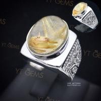 ราคา แหวนแก้วไหมทอง แหวนเงินแท้ ชุบทองคำขาว แก้วไหมทองแท้ YTG-11670 (51408349614)