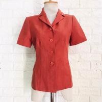 ราคา เสื้อทำงานผ้าทอ คอปกแขนสั้น กระดุมหน้า สีส้มอิฐ สวยมาก เข้ารูปสวยๆ (26712214605)