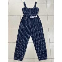 ราคา จั๊มสูทยีนส์ลายหัวใจ สายเดี่ยว เว้าเอว ขายาว แบรนด์ Lyn around Size M แท้100% (28220677315)