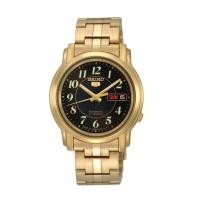 ราคา Seiko 5 นาฬิกาผู้ชาย Gold Tone Stainless Steel Black Dial AutomaticWatch SNKL96 (578549996)