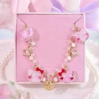 ราคา Show032 สร้อยข้อมือหัวใจแมวน้อยดอกไม้ชมพู - Heart Floral Cat Bracelet 14K 16.5 - 21.5 cm พร้อมกล่องชมพู (28291713848)