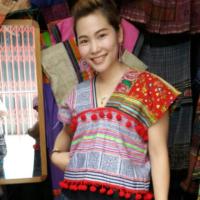 ราคา เสื้อกะเหรี่ยงผ้าเขียนเทียนแต่งตุ้มแดง (160008)