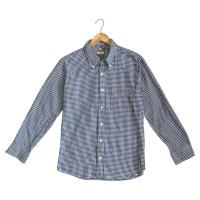 ราคา เสื้อเชิ้ตแขนยาวผู้ชาย สีน้ำเงิน ตางรางขาว มือสอง (29226179608)