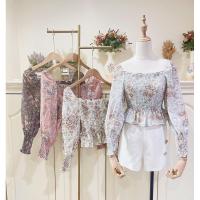 ราคา FKพร้อมส่งเสื้อแขนยาว ดึงสม๊อคทั้งตัว หน้าและหลัง ผ้าชีฟองลายดอก สไตล์เกาหลี (2935763326)