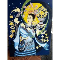 ราคา ภาพวาด กรอบรูป 90x120 cm วินเทจ ภาพเพ้นท์ โทนฟ้าเหลือง ช่างฟ้อน รำไทย หันหน้าซ้าย สไตล์ล้านนา (27109130688)