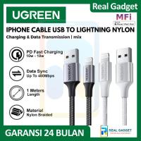 ราคา UGREEN สายเคเบิลข้อมูล Iphone MFI USB A to Lightning ซิลิโคนไนลอนถัก TPE PVC ชาร์จเร็ว 10W 18W (54708461924)