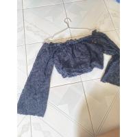 ราคา LIQUIDATION OF WARDRBE: LONG SLEEVE OFF SHOULDER BLACK LACE CROPTOP (43258836950)