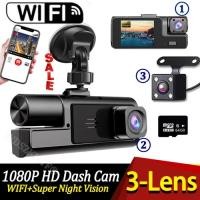 ราคา 3 Channel Dash Cam for Cars 1080P Car Camera WIFI Video Recorder Front inside Rear View Camera Car (52354565905)