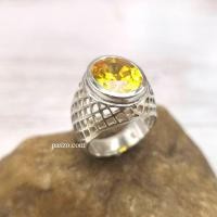 ราคา แหวนผู้ชายพลอยสีเหลืองบุษราคัม แหวนตัวเรือนเงินทรงตาข่าย (56900852122)