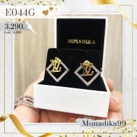 ราคา ต่างหูเพชร | E044 ต่างหูชุบทองคำแท้ 24K และชุบทองคำขาว 18K (4034377879)