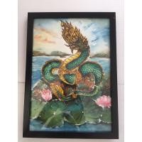 ราคา ภาพวาดพญานาค ภาพมงคล สีน้ำ ขนาด A4 พร้อมกรอบ แขวนได้ตั้งได้ (27601051724)