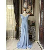 ราคา ชุดราตรียาวโอบไหล่(ไซส์ S M)สีฟ้า#มือสอง(DAVID’S BRIDAL) (29584779304)