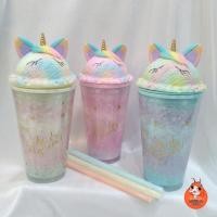 ราคา TUMBLER ขวดแก้ว GLITTER + ยูนิคอร์น CHARACTER STRAW TM002552 (27265221162)