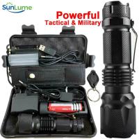 ราคา ไฟฉายแรงสูง ไฟฉายชาร์จได้UltraFire T6 ของแท้กันน้ำไฟฉาย ประสิทธิภาพไฟฉายแบบชาร์จ 90000LM X800 ไฟฉายยุทธวิธี LED ไฟฉายทำงาน กันน้ำกลางแจ้ง (28873552551)