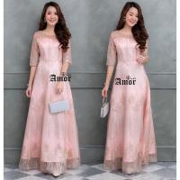 ราคา ชุดเดรสราตรียาวออกงานโทนสีชมพูโอรส แต่งกากเพชร M-4XL (3602869274)