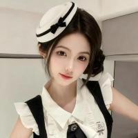 ราคา หมวกทรงอังกฤษสไตล์ทหารเรือ ลายกำมะหยี่โบว์ด้านบน สีดำและสีขาว (43574446836)