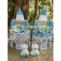 ราคา พานขมาสวยๆ พานธูปเทียนแพ | โทนสีฟ้า | ขนาดพาน 7นิ้ว (40027388716)