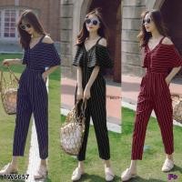 ราคา TW6657 จั้มสูทขายาวลายริ้ว สายเดี่ยวทรงเว้าไหล่ขายาว แต่งระบายปีกค้างคาว **สอบถามก่อนสั่งซื้อ** (1402476985)