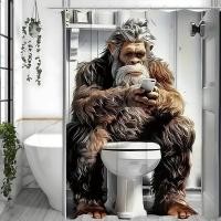 ราคา Funny Orangutan Toilet Reading Shower Curtain, Bathroom Decorative Shower Curtain, Waterproof Shower Curtain with Hooks (47951242371)