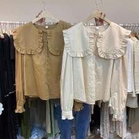 ราคา FKพร้อมส่ง เสื้อแขนยาว แต่งระบายรอบปก ปลายแขนระบาย ผ้าคอตตอนลินิน สไตล์เกาหลี (12843127367)
