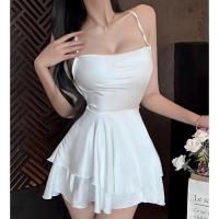 ราคา ซาตินเดรส ผ้าใส่สบาย เซ็กซี่ คอวีแบบสวิง ดีไซน์กระโปรงสองชั้น ชุดนอน sexy ส่งไวจากไทย (29942406946)