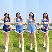 ราคา ชุดเซต2ชิ้น เสื้อครอปสายเดี่ยวแต่งลูกไม้ใส่เข้าเซตกับกางเกงขาสั้นเอวสมอคหลัง ผ้ายีนส์นิ่ม SK1146 (20976226325)